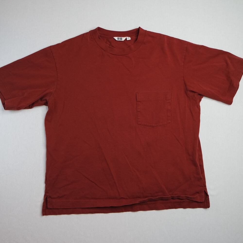 Uniqlo U Womens Size Medium Brown 100% Cotton Pocket T-Shirt Cropped Y2K